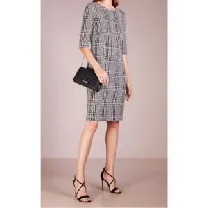 Anne Klein womens glen plaid black ivory formal shift dress size S
