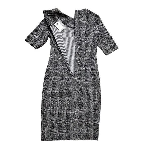 Anne Klein womens glen plaid black ivory formal shift dress size S