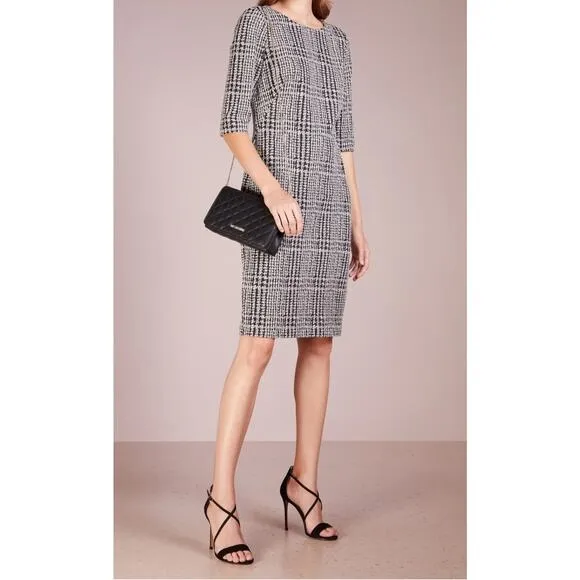 Anne Klein womens glen plaid black ivory formal shift dress size S