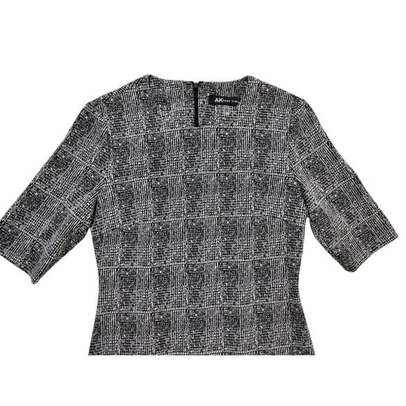 Anne Klein womens glen plaid black ivory formal shift dress size S