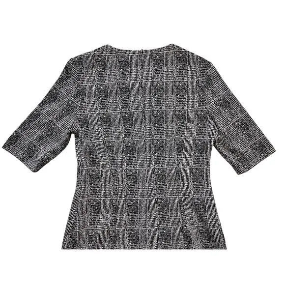 Anne Klein womens glen plaid black ivory formal shift dress size S