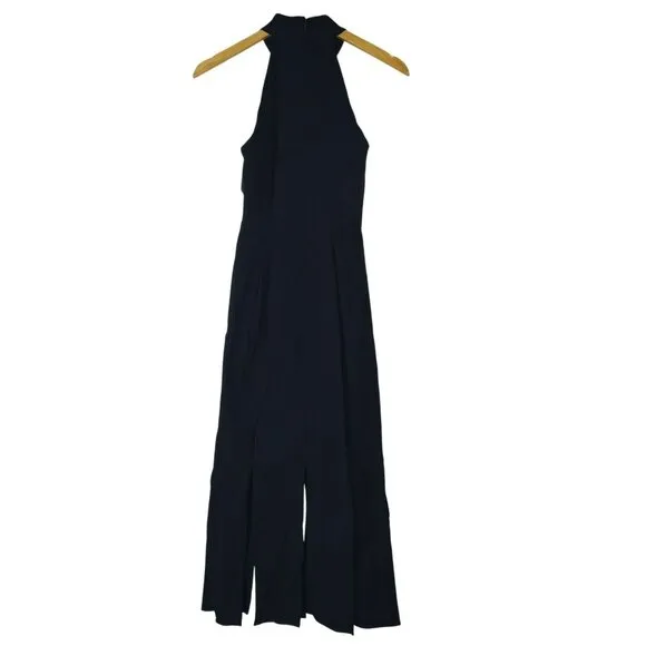 Anthropologie Black Halter Dress Slit Legs XS Black Witchy Goth Romantic Goth