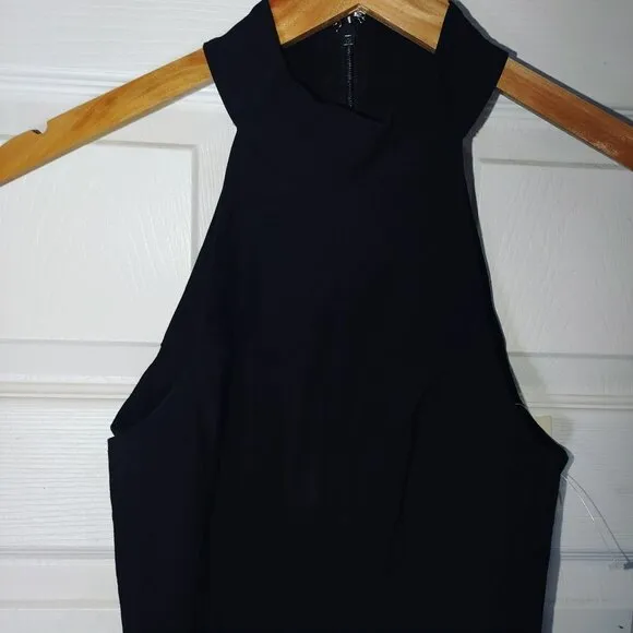 Anthropologie Black Halter Dress Slit Legs XS Black Witchy Goth Romantic Goth