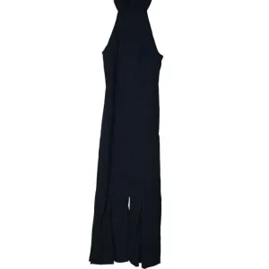 Anthropologie Black Halter Dress Slit Legs XS Black Witchy Goth Romantic Goth
