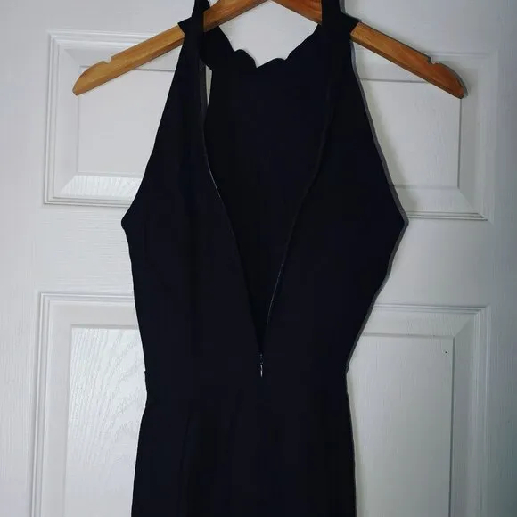 Anthropologie Black Halter Dress Slit Legs XS Black Witchy Goth Romantic Goth