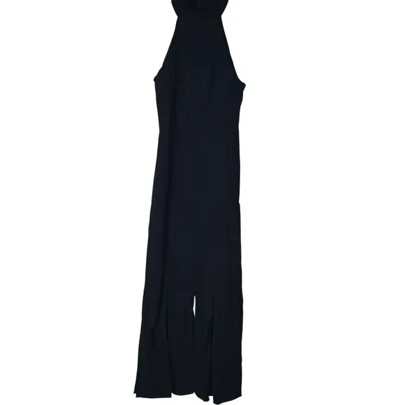 Anthropologie Black Halter Dress Slit Legs XS Black Witchy Goth Romantic Goth