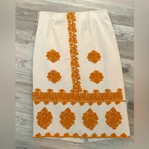 Anthropology size 12 Elegant Cream Skirt with Orange Embroidery. New