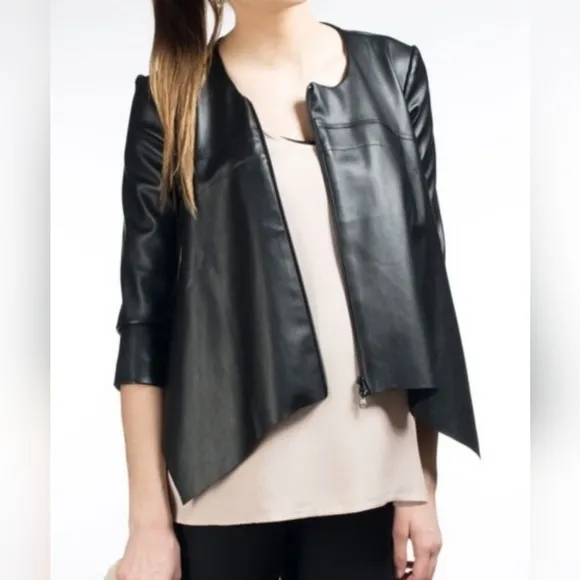 ANTONIO MELANI Black Leather Jacket Asymmetrical Design