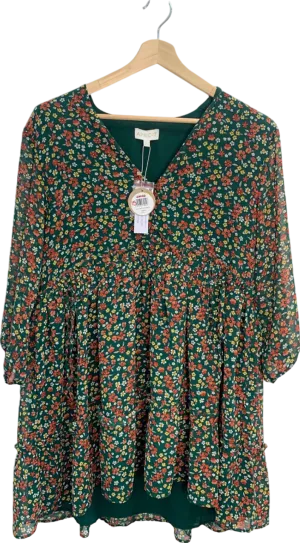 Apricot Green Floral Ruched Neck Dress UK 14