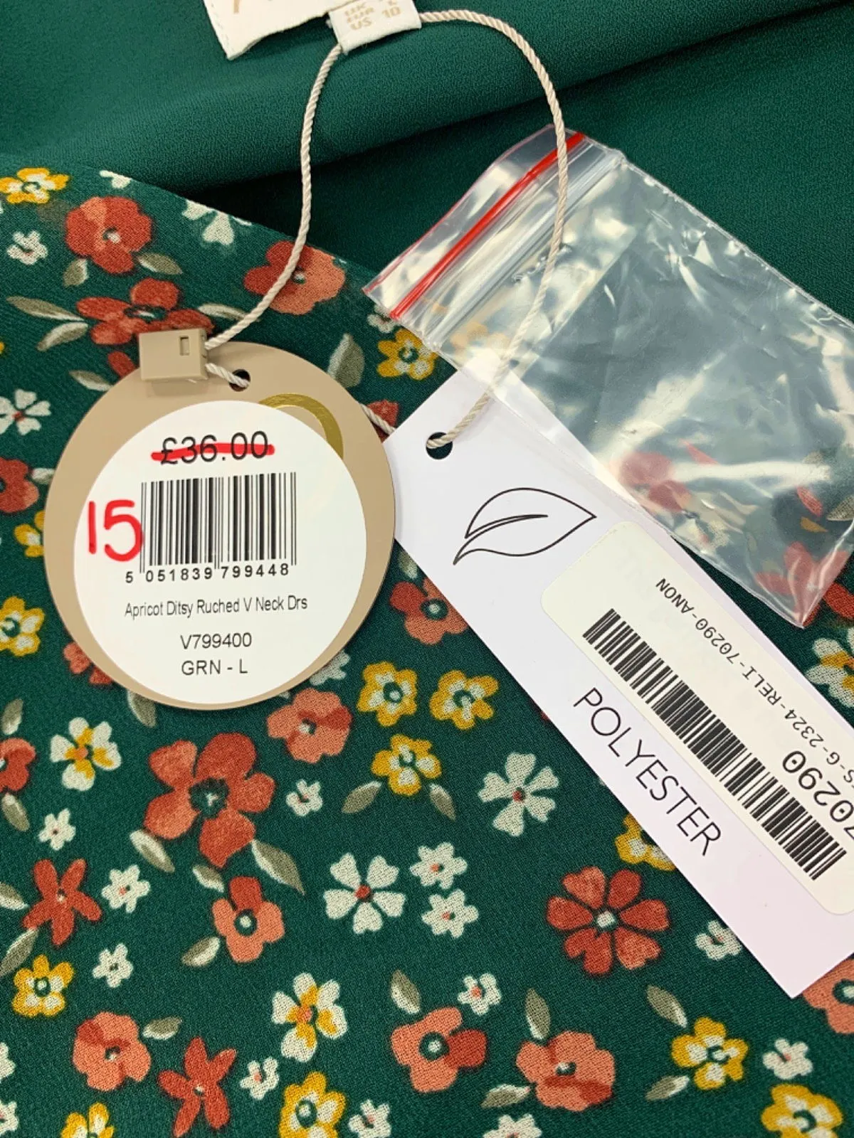 Apricot Green Floral Ruched Neck Dress UK 14