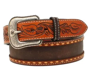 Ariat Western Belt Mens Floral Tooled Buckle Buck Lacing