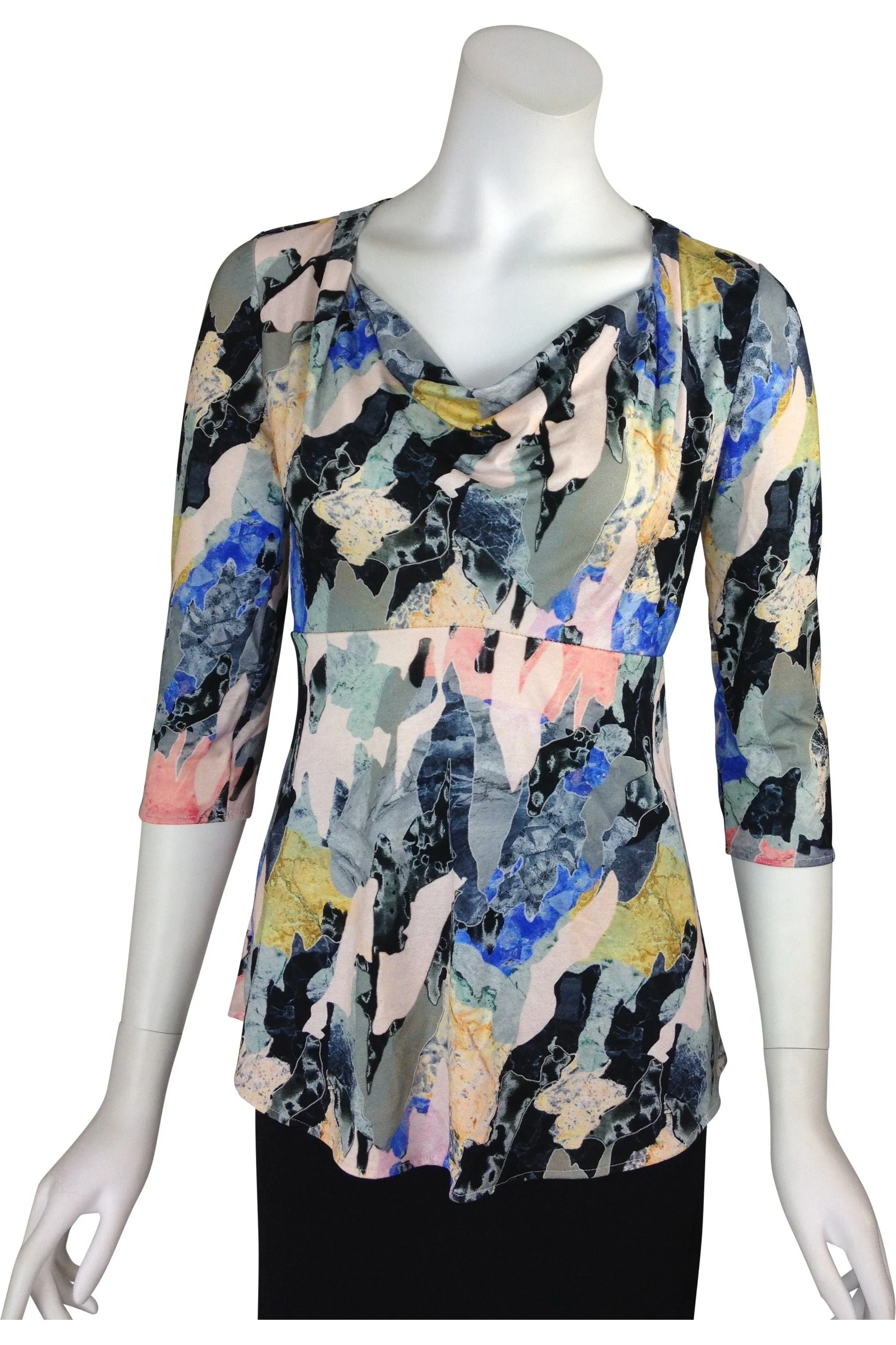 ARIELLE 3/4 Sleeves Empire Waist Cowl Neck Jacquard Top