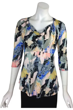 ARIELLE 3/4 Sleeves Empire Waist Cowl Neck Jacquard Top