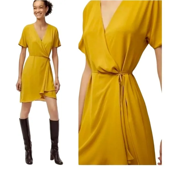 Aritzia Babaton Wallace Wrap Dress in Cairo Gold Size S