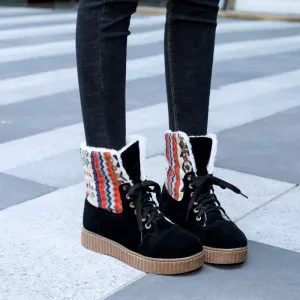 Autumn New Flat Bottom Large Size Bare Boots Warm Snow Boots Comfortable Boots