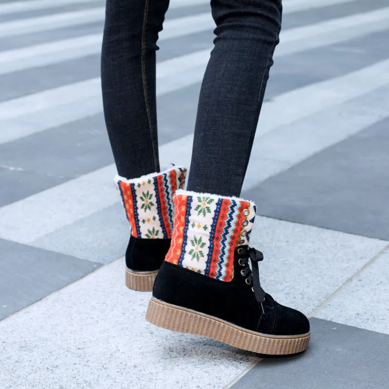 Autumn New Flat Bottom Large Size Bare Boots Warm Snow Boots Comfortable Boots