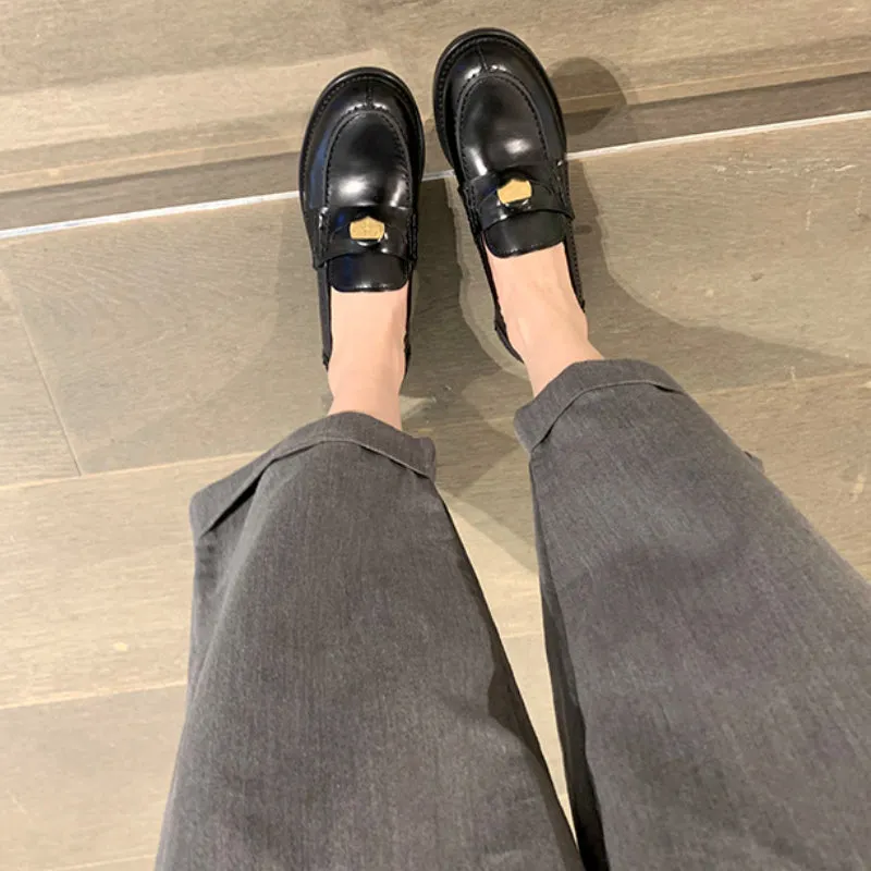 Autumn Retro Gold Buckle Women's Shoes Thick Heel Thick Sole Loafers