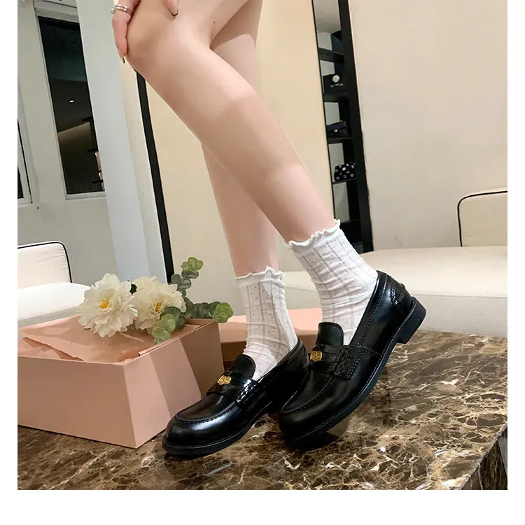 Autumn Retro Gold Buckle Women's Shoes Thick Heel Thick Sole Loafers