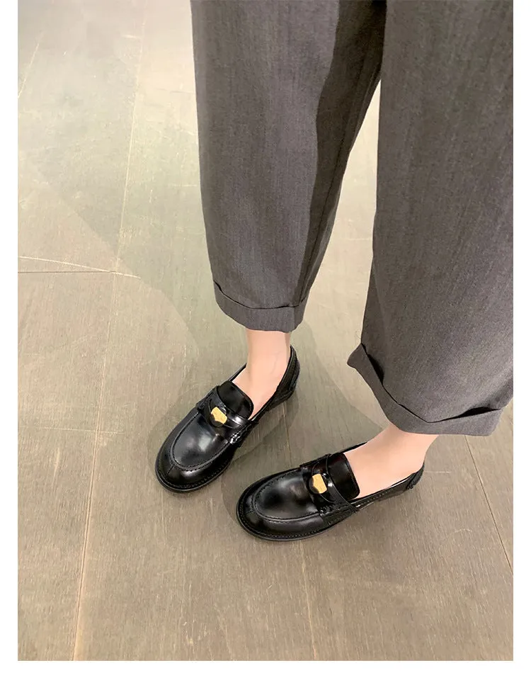 Autumn Retro Gold Buckle Women's Shoes Thick Heel Thick Sole Loafers