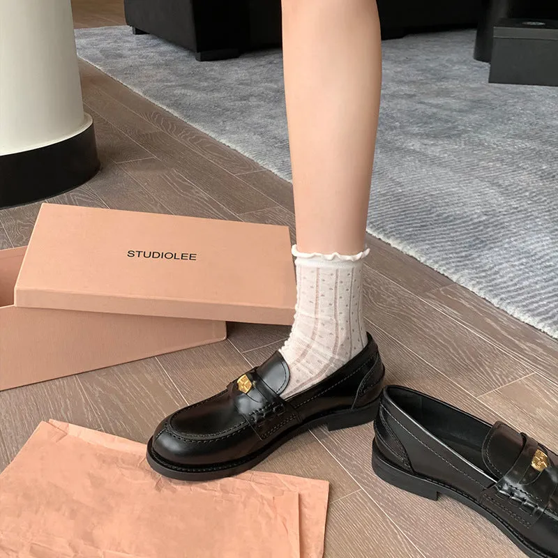 Autumn Retro Gold Buckle Women's Shoes Thick Heel Thick Sole Loafers