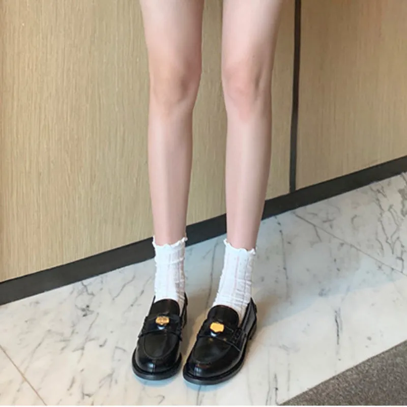 Autumn Retro Gold Buckle Women's Shoes Thick Heel Thick Sole Loafers