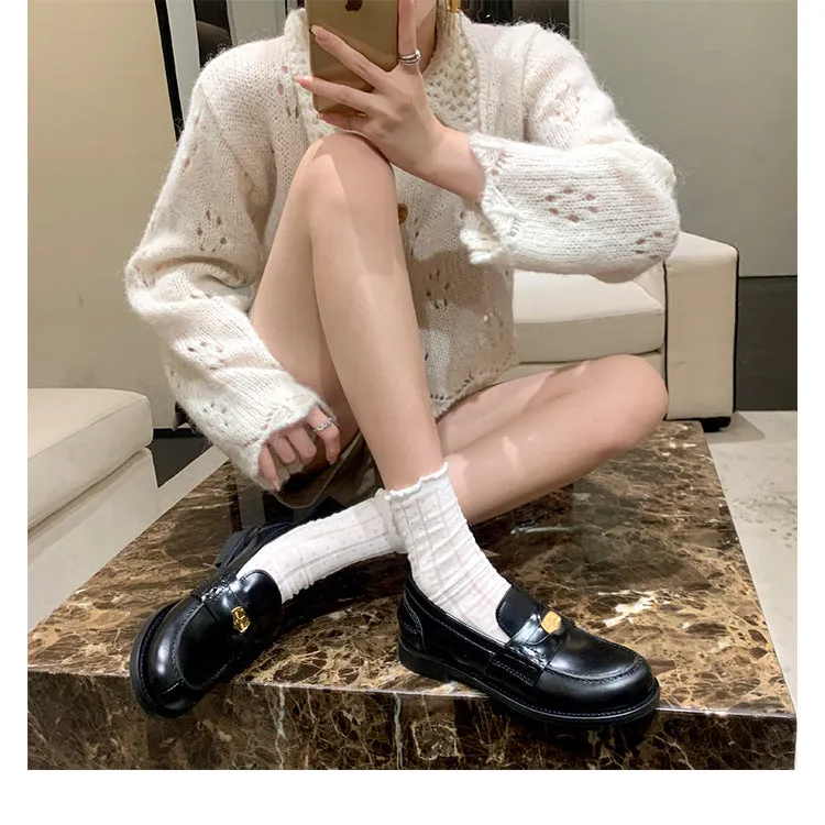 Autumn Retro Gold Buckle Women's Shoes Thick Heel Thick Sole Loafers