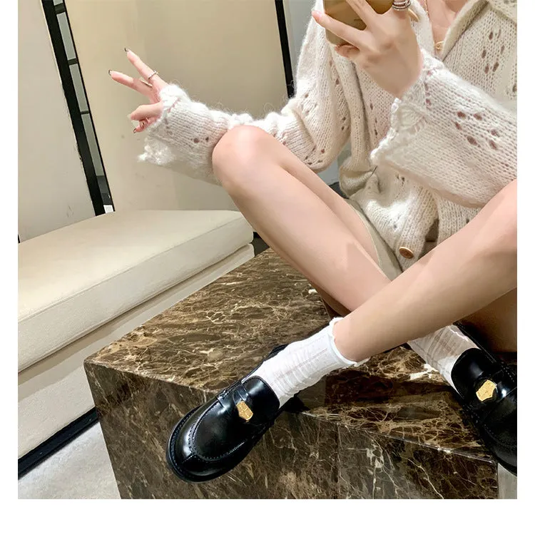 Autumn Retro Gold Buckle Women's Shoes Thick Heel Thick Sole Loafers