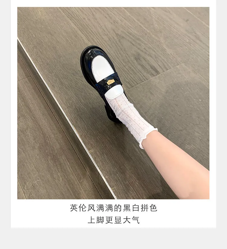 Autumn Retro Gold Buckle Women's Shoes Thick Heel Thick Sole Loafers