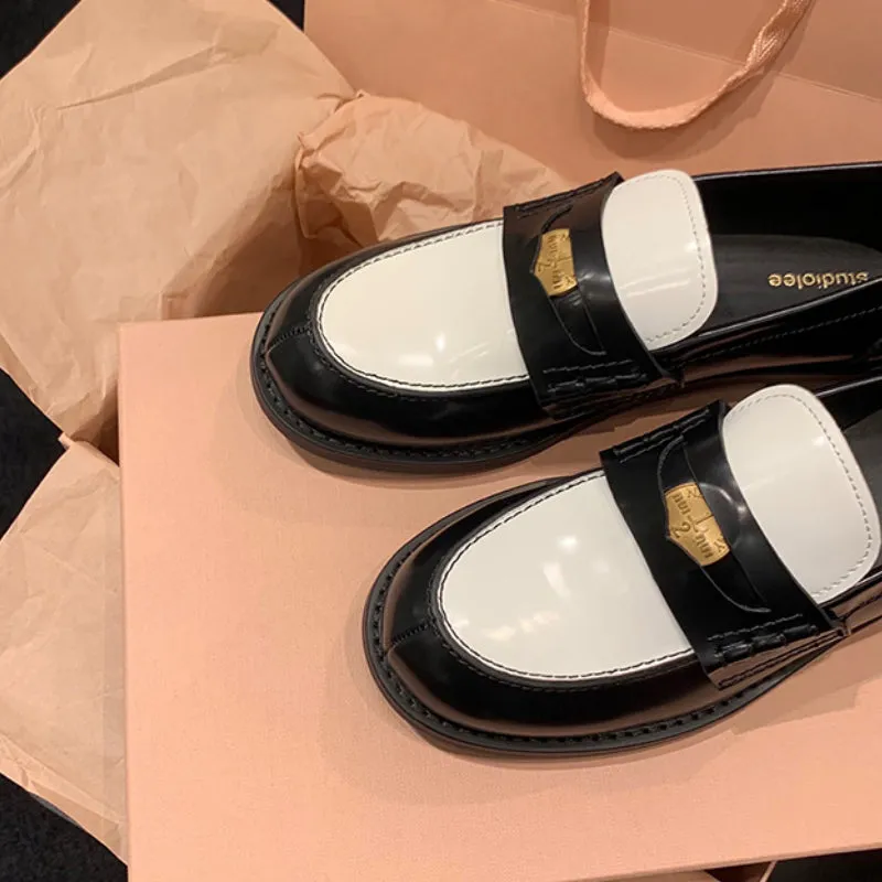 Autumn Retro Gold Buckle Women's Shoes Thick Heel Thick Sole Loafers