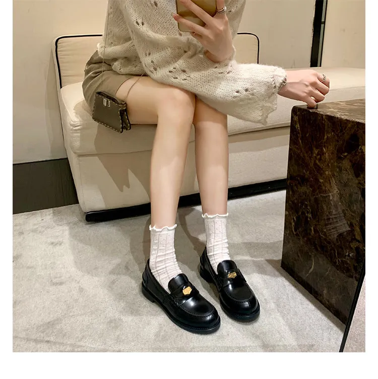 Autumn Retro Gold Buckle Women's Shoes Thick Heel Thick Sole Loafers