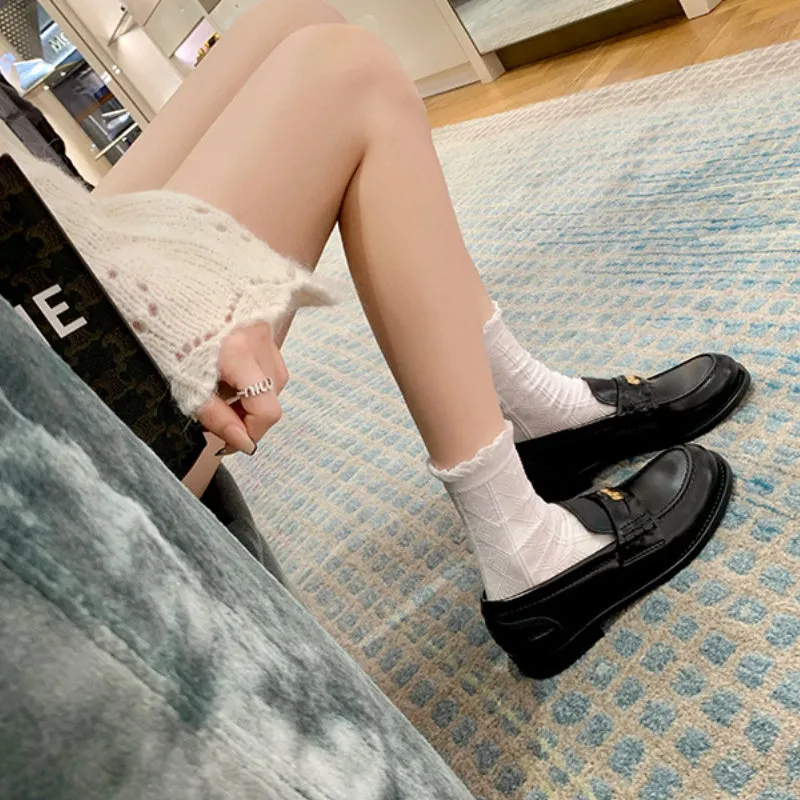 Autumn Retro Gold Buckle Women's Shoes Thick Heel Thick Sole Loafers