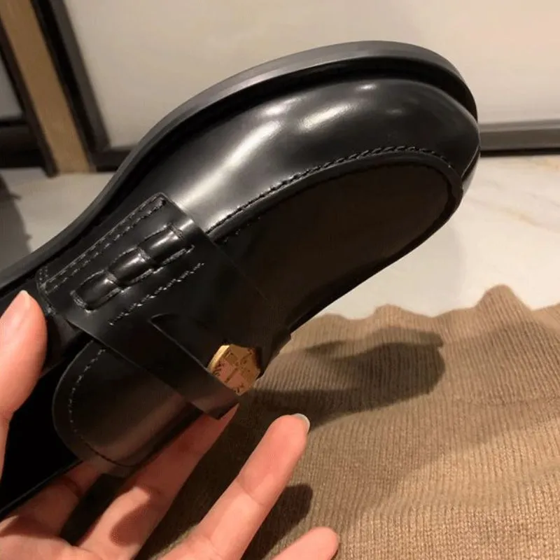 Autumn Retro Gold Buckle Women's Shoes Thick Heel Thick Sole Loafers