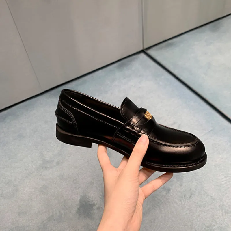 Autumn Retro Gold Buckle Women's Shoes Thick Heel Thick Sole Loafers