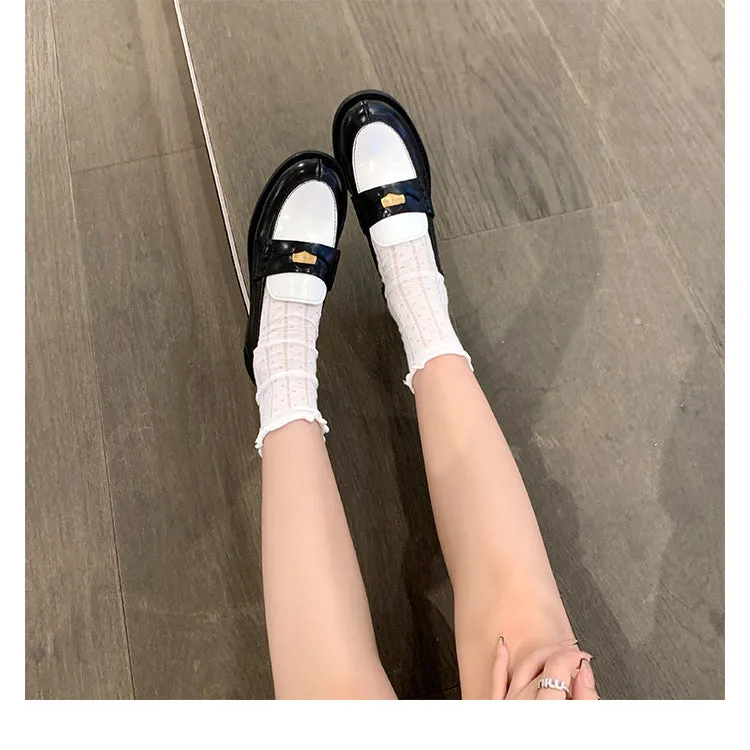 Autumn Retro Gold Buckle Women's Shoes Thick Heel Thick Sole Loafers