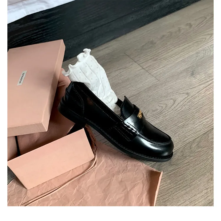 Autumn Retro Gold Buckle Women's Shoes Thick Heel Thick Sole Loafers