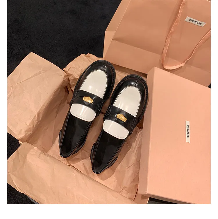 Autumn Retro Gold Buckle Women's Shoes Thick Heel Thick Sole Loafers