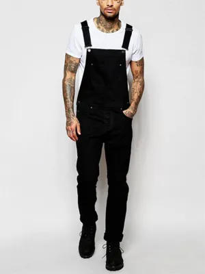 Autumn Simple Cool Men's Black Denim Overalls