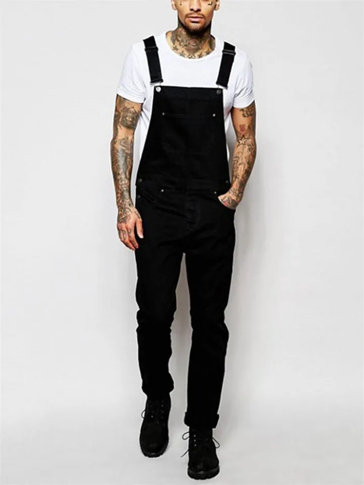 Autumn Simple Cool Men's Black Denim Overalls