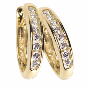Backes and Strauss Yellow Gold and Diamond Set Hoops