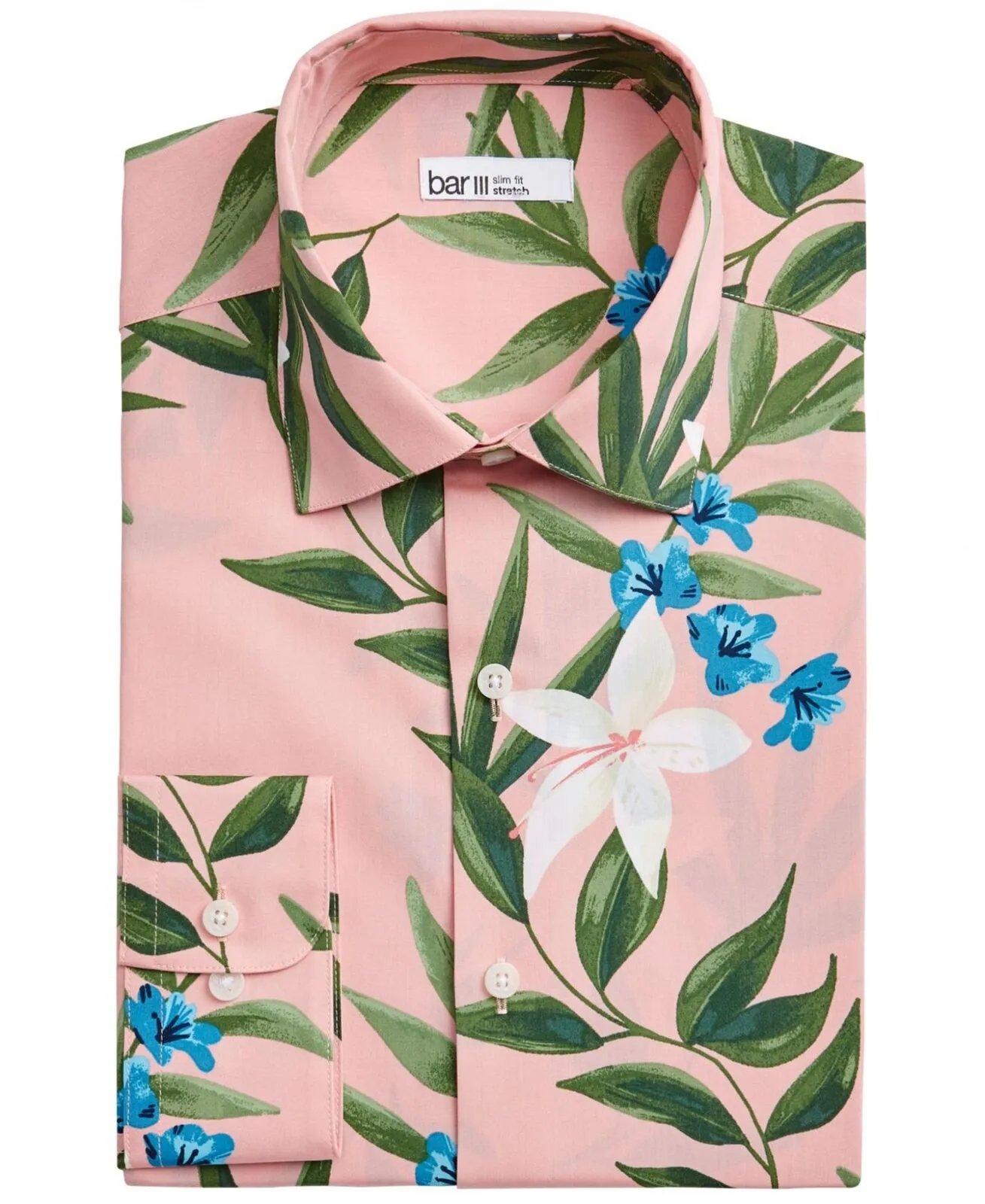 Bar III Men's Slim-Fit Tropical Floral-Print Dress Shirt 100123255MN Pink M