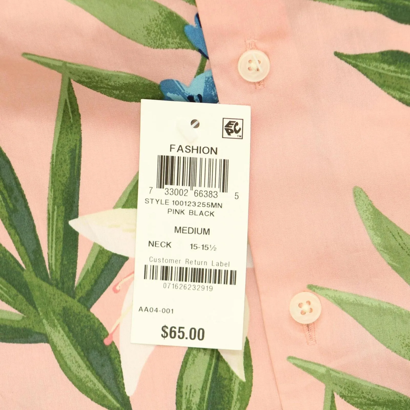 Bar III Men's Slim-Fit Tropical Floral-Print Dress Shirt 100123255MN Pink M