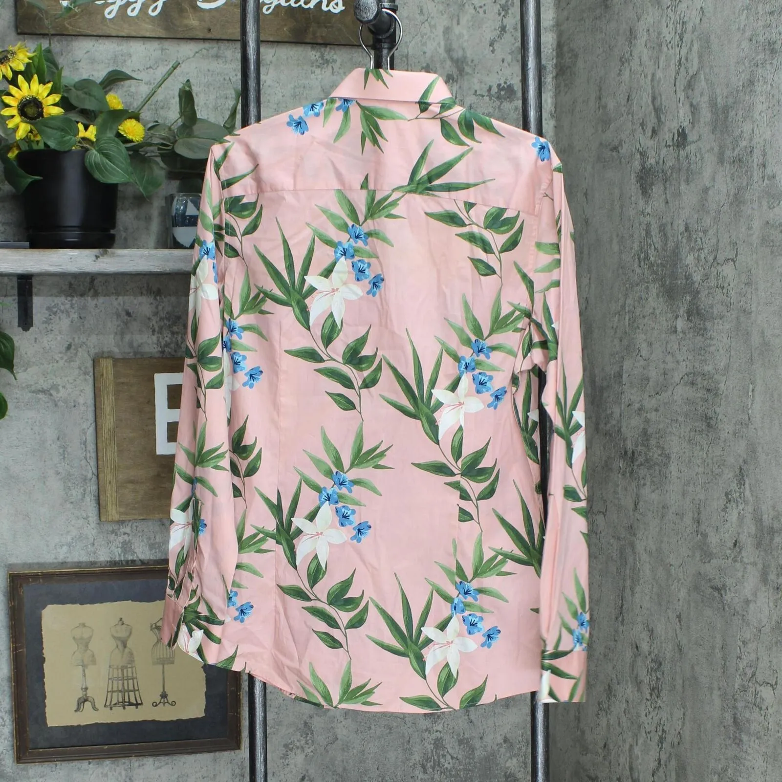 Bar III Men's Slim-Fit Tropical Floral-Print Dress Shirt 100123255MN Pink M