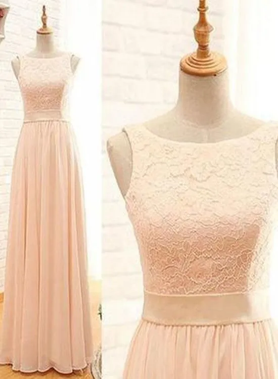 Beautiful Chiffon and Lace Bridesmaid Dress, Long Prom Gown