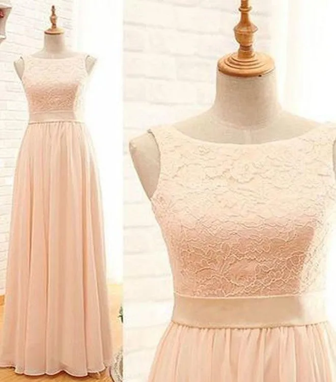 Beautiful Chiffon and Lace Bridesmaid Dress, Long Prom Gown