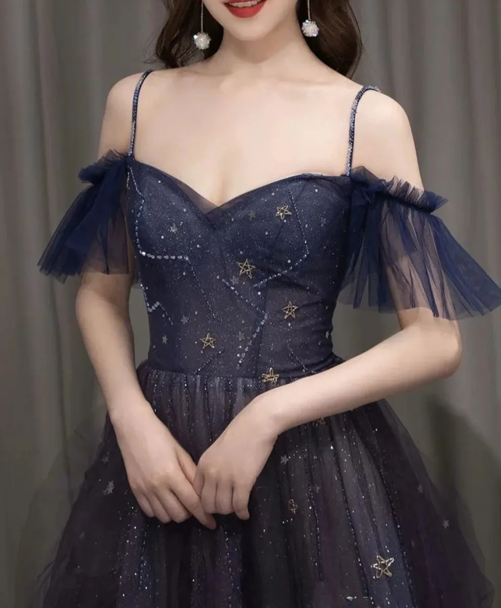 Beautiful Gradient Straps Beaded Tulle Long Formal Dress, Party Dress Long Evening Dresses