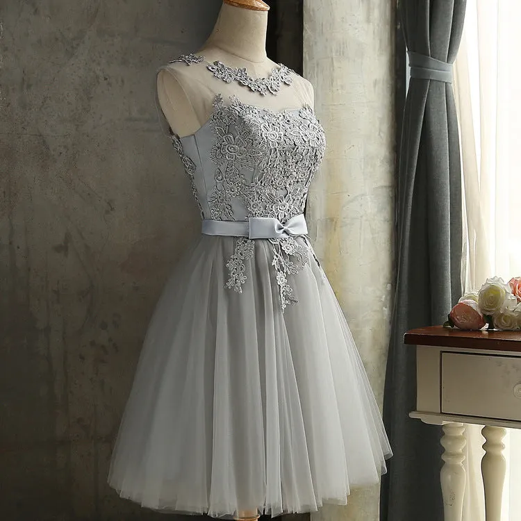 Beautiful Light Grey Tulle Short Party Dress, Grey Short Prom Dress Party Dress