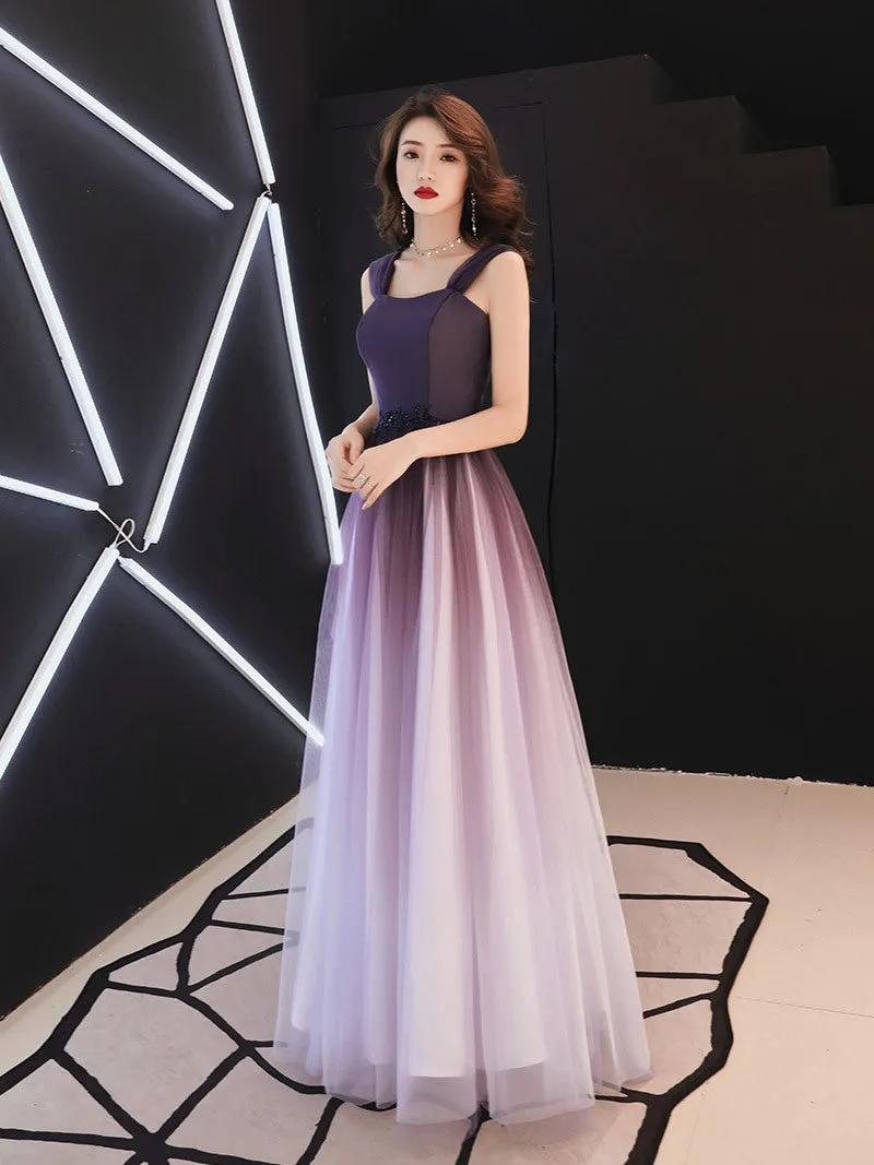 Beautiful Light Purple Gradient Tulle Long Formal Dress, Off Shoulder Prom Dress