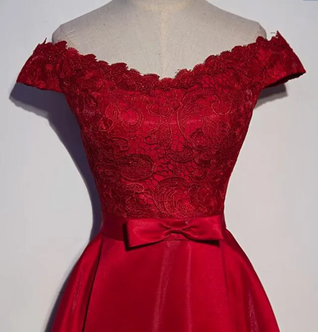 Beautiful Red Satin Long Off Shoulder Party Dress, Red Satin Formal Dress, Red Formal Dresses