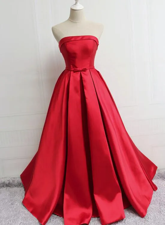 Beautiful Red Satin Long Prom Dress, Red Party Dress, Red Formal Dress