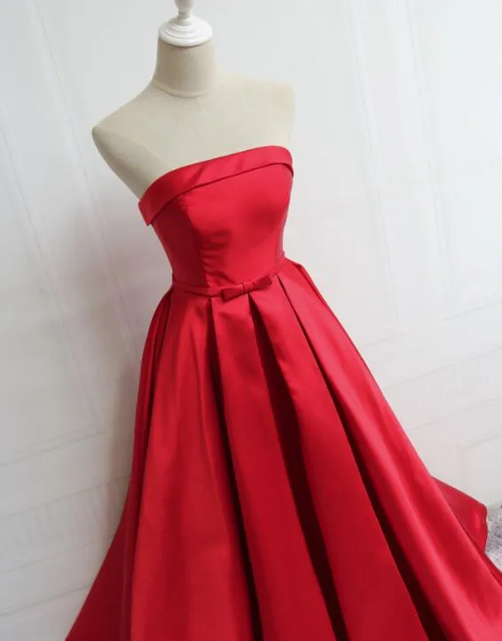 Beautiful Red Satin Long Prom Dress, Red Party Dress, Red Formal Dress